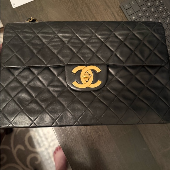 Chanel Black Quilted Jumbo Maxi Shoulder Bag with Gold Accents - Picture 2 of 6